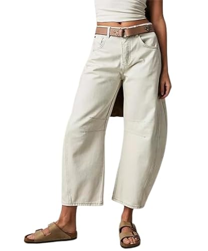 BUNSLOOM Damen Damen Wide Leg Mid-Rise Denim Ankle Pants Y2k Baggy Boyfriend Jeans with Pockets von BUNSLOOM