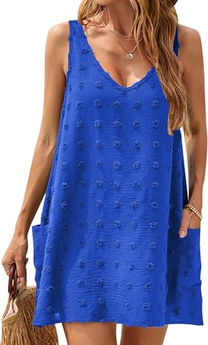BUNSLOOM Damen Kleider Sommer Ärmellos Chiffon Mini Strandkleider V Ausschnitt Kurz Kleid Sommerkleid Mit Taschen von BUNSLOOM