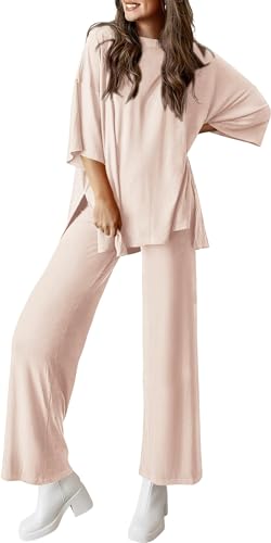 BUNSLOOM Zweiteiler Damen Lounge Set Einfarbig Loungewear Shirt Top Langärm mit Hose Hausanzug Jogginganzug Loungewear Nachtwäsche Hauskleidung von BUNSLOOM