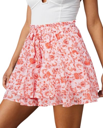 BUNSLOOM Damen Mini Rock Sommer Boho Floral Shorts Skorts Rüschen Tennis Laufshorts Schmetterling Chiffon Minirock von BUNSLOOM