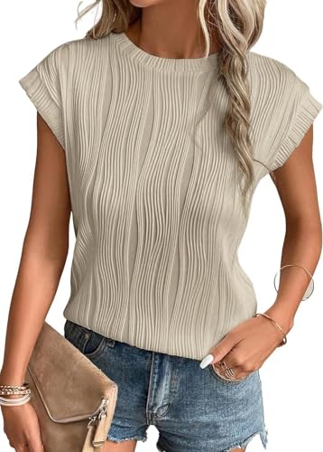 BUNSLOOM T-Shirt Damen Rundhals Flügelärmeln Oberteile Sommer Casual Bluse Struktur Top von BUNSLOOM