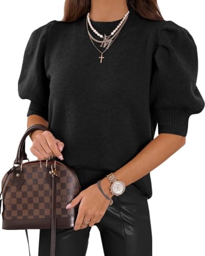 BUNSLOOM Damen Puffy Kurzarm Pullover Frühling Sommer Beliebt Rundhalsausschnitt Casual T Shirts BUNSLOOM Damen Puffy Kurzarm Pullover Frühling Sommer Beliebt Rundhalsausschnitt Casual T Shirts von BUNSLOOM