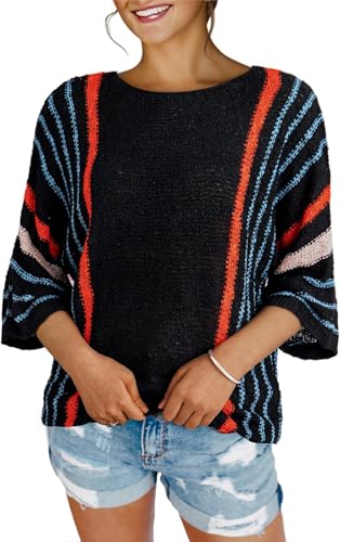 BUNSLOOM Damen Pullover Strickjacke Farbblock Streifen Leicht Bequem Boho Bluse BUNSLOOM Damen Pullover Strickjacke Farbblock Streifen Leicht Bequem Boho Bluse von BUNSLOOM