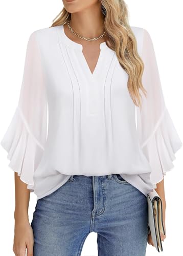 BUNSLOOM Damen Sommer Frühling T-Shirts Flowy Leicht Chiffon Tunika Kurzarm Tops Elegant Oberteile Modische Frauen Kleidung BUNSLOOM Damen Sommer Frühling T-Shirts Flowy Leicht Chiffon Tunika Kurzarm Tops Elegant Oberteile Modische Frauen Kleidung von BUNSLOOM