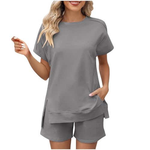 BUNSLOOM Damen Zweiteiler Loungewear Sommer Kurzarm Sweatanzug Rundhals Lounge Shorts Set BUNSLOOM Damen Zweiteiler Loungewear Sommer Kurzarm Sweatanzug Rundhals Lounge Shorts Set von BUNSLOOM