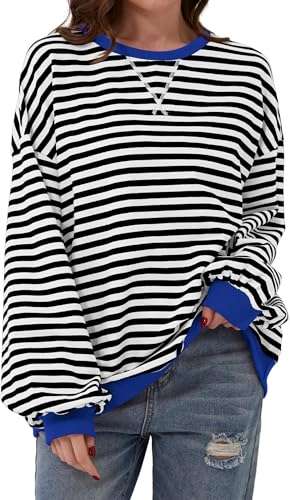 BUNSLOOM Frauen Gestreifte Oversize Sweatshirt Lange Ärmel Crewneck lässig Hoodies Shirts Herbst Pullover Top Y2K Kleidung von BUNSLOOM