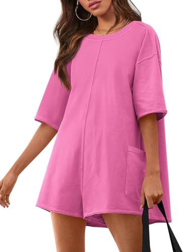 BUNSLOOM Jumpsuits für Damen Kurzarm Rundhalsausschnitt Sommer Kampagnen Strampler Übergroßer Rücken V Hals Onesie mit Taschen von BUNSLOOM