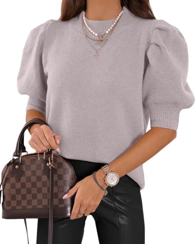 BUNSLOOM Kurzarm Oberteile für Damen Puffy Kurzarm Pullover Rundhalsausschnitt Casual Sweatshirt Elegant Basic Shirts mit Puffärmel BUNSLOOM Kurzarm Oberteile für Damen Puffy Kurzarm Pullover Rundhalsausschnitt Casual Sweatshirt Elegant Basic Shirts mit Puffärmel von BUNSLOOM