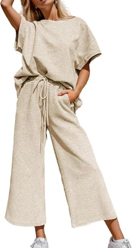 BUNSLOOM 2 Teilig Damen Outfit Sweatanzug Freizeitanzug Langarm Pullover Oberteil Weite Hose Loungewear Trainingsanzug Set von BUNSLOOM