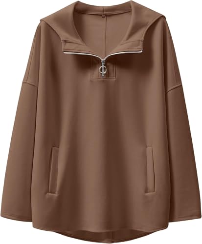 BUNSLOOM Oversize Hoodie Damen Sweatshirts mit Viertelreißverschluss Herbst Winter 2025 Tunika Pullover Trendy Teenager Preppy Kleidung von BUNSLOOM