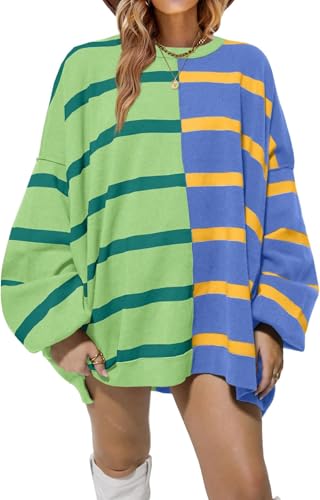 BUNSLOOM Pullover Damen Herbst Gestreifte Oversize Pullover Farbe Block Pullover Casual Rundhals Pullover Mode Casual Loose Sweatshirts von BUNSLOOM