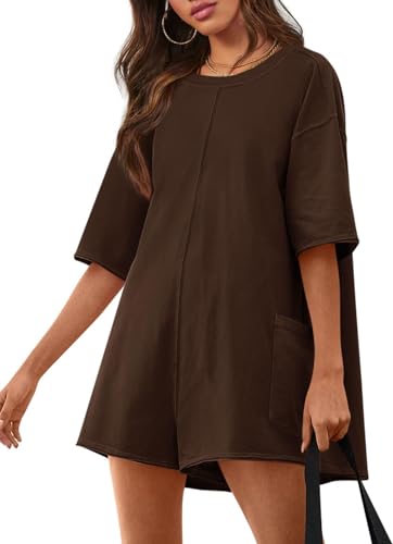 BUNSLOOM Strampler für Frauen Sommer sportliche übergroße Strampler kurze Ärmel Jumpsuit Onesie mit Taschen von BUNSLOOM