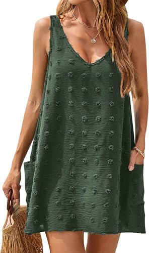 BUNSLOOM Strandkleid Damen V-Ausschnitt Strandtunika Sommerkleid Bikini Cover Up Bademode Kurzes Kleid Strandurlaub von BUNSLOOM