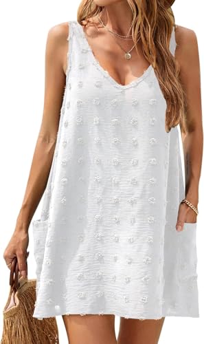 BUNSLOOM Strandkleid Damen V-Ausschnitt Strandtunika Sommerkleid Bikini Cover Up Bademode Kurzes Kleid Strandurlaub von BUNSLOOM