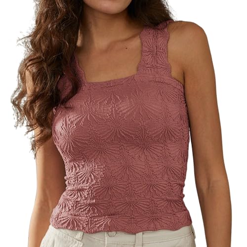 BUNSLOOM Tank Top Damen Sommer Ärmellos Quadrat Ausschnitt Breite Träger Blumenmuster Slim Fit Cropped Cami Tops BUNSLOOM Tank Top Damen Sommer Ärmellos Quadrat Ausschnitt Breite Träger Blumenmuster Slim Fit Cropped Cami Tops von BUNSLOOM