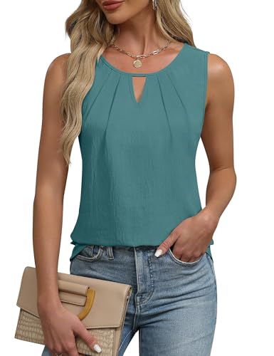BUNSLOOM Tanktop Damen Sommer Elegante T Shirts Einfarbig Ärmellos Tunika Bluse Rundhals Lässig Oberteile Minzgrün M von BUNSLOOM