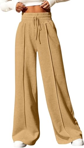 BUNSLOOM Weites Bein Sweatpants für Frauen Casual elastische hohe Taille Drawstring lange Hosen mit Taschen von BUNSLOOM