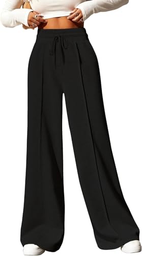 BUNSLOOM Weites Bein Sweatpants für Frauen Casual elastische hohe Taille Drawstring Lange Hosen mit Taschen von BUNSLOOM