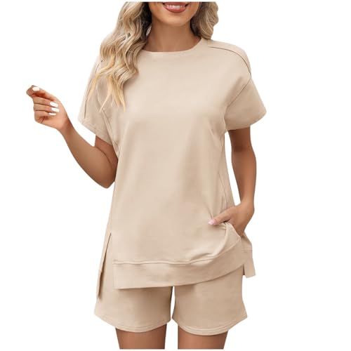 BUNSLOOM Zweiteiler Damen Sommer Kurzarm Shirt Shorts Set Lounge Outfit von BUNSLOOM