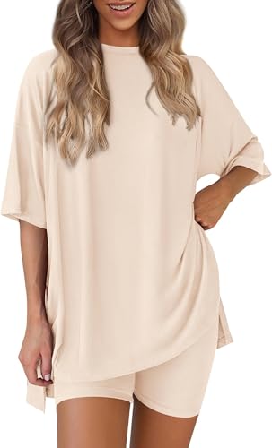 BUNSLOOM Zweiteiler Damen Sommer Loungewear Oversize Shirt High Waist Shorts Hausanzug Elastisch Freizeitanzug von BUNSLOOM
