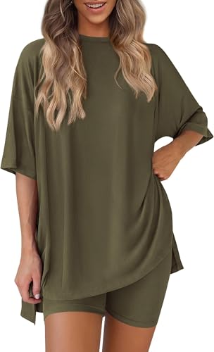 BUNSLOOM Zweiteiler Damen Sommer Oversize Shirt Biker Shorts Loungeanzug von BUNSLOOM