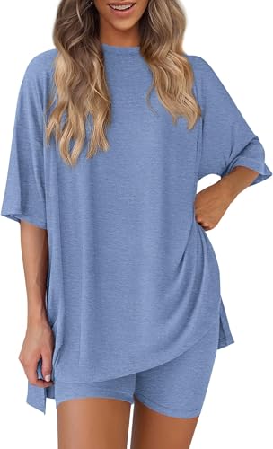 BUNSLOOM Zweiteiler Damen Sommer Oversize Shirt Biker Shorts Set Loungeanzug Outfit von BUNSLOOM
