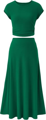 BUNSLOOM Zweiteiler Damen Sommer Set Kurzarm Crop Top mit Midirock Elastikbund Urlaub Outfit von BUNSLOOM