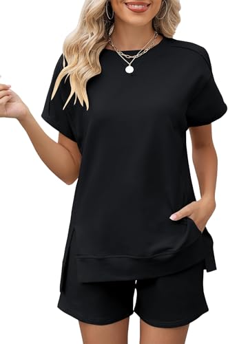 BUNSLOOM Zweiteiler Damen Sommer Set Kurzarm Oberteil Shorts Sportlich Lounge Outfit von BUNSLOOM