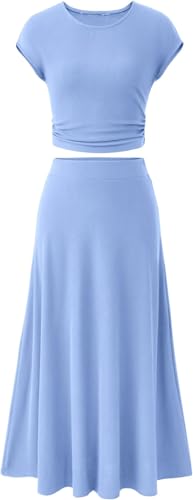 BUNSLOOM Zweiteiler Damen Sommer Strick Midirock Set Elegant Casual Urlaub Reiseoutfit Lounge von BUNSLOOM