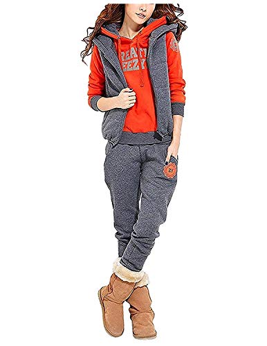 BUOYDM Damen Trainingsanzug, 3-teilig, Langarm, Sweatshirt + Jogginghose + Sportweste Gr. XL, Orange von BUOYDM