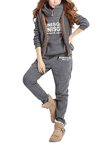 BUOYDM Trainingsanzug für Damen, Jogginganzug, Jacke, Sweatshirt & Hose, Sport & Weste, 3-teilig, Sport, Outwear, grau, 46 von BUOYDM