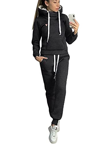 BUOYDM Trainingsanzug für Damen, Casual, Sportswear, Langarm, Sweatshirt + Jogginghose, Sport, für Herbst und Winter, B-Schwarz, 48 von BUOYDM