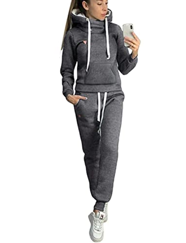 BUOYDM Trainingsanzug für Damen, lässig, Sportswear, Langarm, Sweatshirt, Jogginghose, Sport, für Herbst und Winter, B-Grau, 38 von BUOYDM