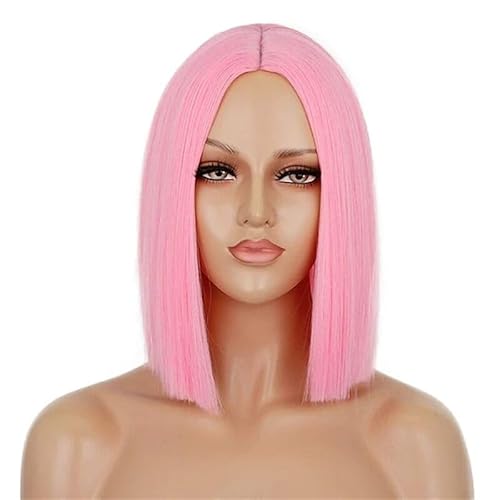 Perücke Damen Mittelscheitel Schulterlanges Schlüsselbeinhaar BOBO Kopf Mittellang Farbe Glattes Haar Volle Perücke (Color : Pink) von BUPEI