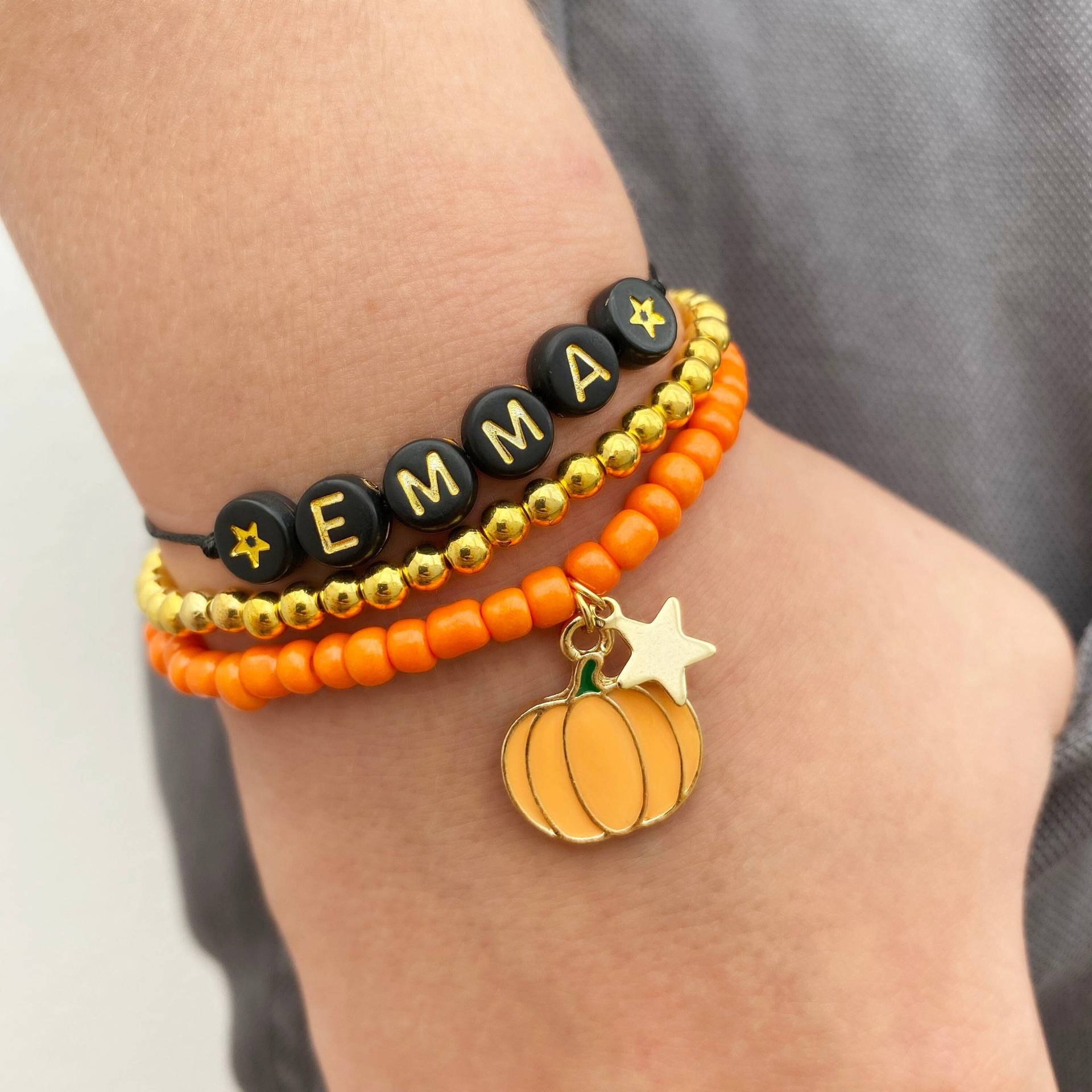 Personalisiertes Halloween-Armband, Individuelle Halloween-Geschenke Für Kinder, Oranges Und Schwarzes Namensarmband, Kürbis-Schmuck von BUPPIshop
