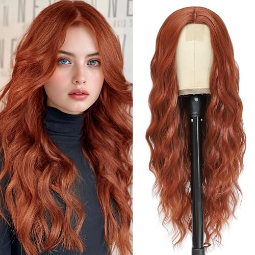 BUPPLER Cosplay Long Auburn Wig 28 Inch Middle Part Synthetic Wig Realistic Gifts Party Wigs for Women Daily Use Colorful Wigs (Auburn) von BUPPLER