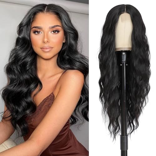 BUPPLER Cosplay Long Black Wig 28 Inch Middle Part Synthetic Wig Realistic Gifts Party Wigs for Women Daily Use Colorful Wigs (Black) von BUPPLER