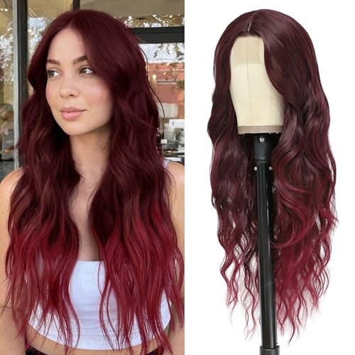 BUPPLER Cosplay Long Burgundy Wig 26 Inch Middle Part Synthetic Wig Realistic Gifts Party Wigs for Women Daily Use Colorful Wigs (Burgundy) von BUPPLER
