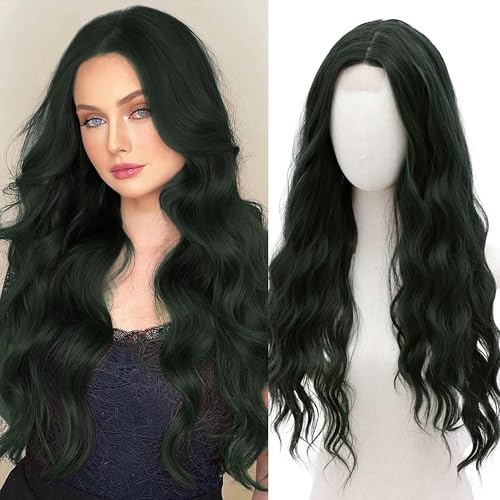 BUPPLER Cosplay Long Dark Green Wig 28 Inch Middle Part Synthetic Wig Realistic Gifts Party Wigs for Women Daily Use Colorful Wigs (Dark Green) von BUPPLER