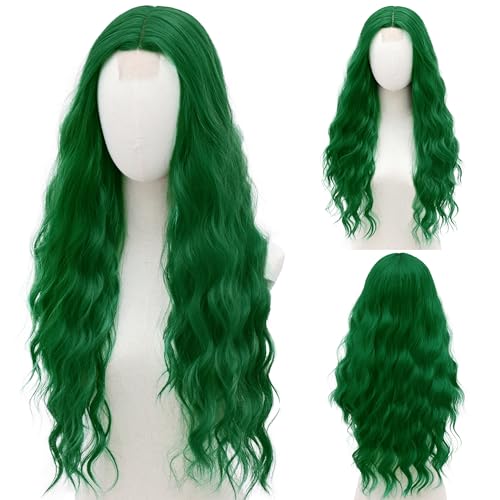 BUPPLER Cosplay Long Grass Green Wig 28 Inch Middle Part Synthetic Wig Realistic Gifts Party Wigs for Women Daily Use Colorful Wigs (Grass Green) von BUPPLER