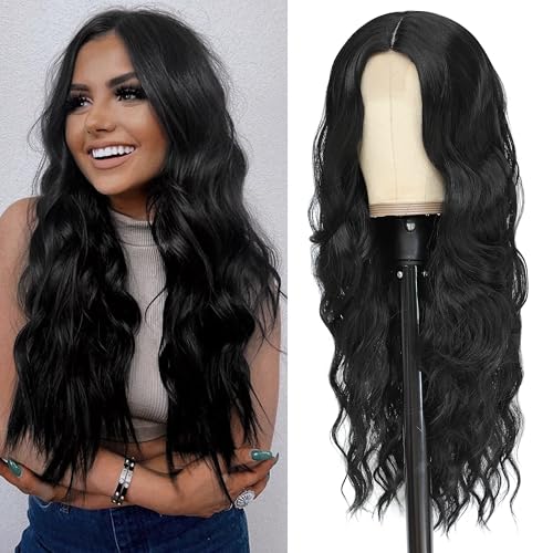BUPPLER Cosplay Long Jet Wig 26 Inch Middle Part Synthetic Wig Realistic Gifts Party Wigs for Women Daily Use Colorful Wigs (Jet) von BUPPLER