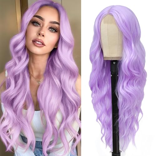 BUPPLER Cosplay Long Light Purple Wig 26 Inch Middle Part Synthetic Wig Realistic Gifts Party Wigs for Women Daily Use Colorful Wigs (Light Purple) von BUPPLER
