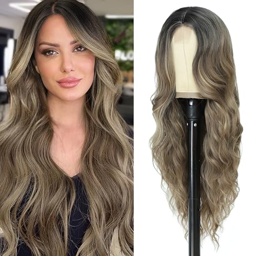 BUPPLER Cosplay Long Ombre Ash Brown Wig 26 Inch Middle Part Synthetic Wig Realistic Gifts Party Wigs for Women Daily Use Colorful Wigs (Ombre Ash Brown) von BUPPLER