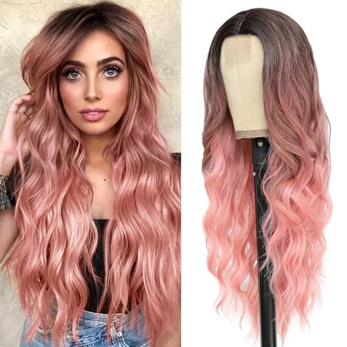 BUPPLER Cosplay Long Ombre Pink Wig 66 cm Middle Part Synthetic Wig Realistic Gifts Party Wigs for Women Daily Use Colorful Wigs (Ombre Pink) von BUPPLER