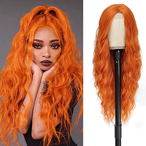 BUPPLER Cosplay Long Orange Wig 28 Inch Middle Part Synthetic Wig Realistic Gifts Party Wigs for Women Daily Use Colorful Wigs (Orange) von BUPPLER