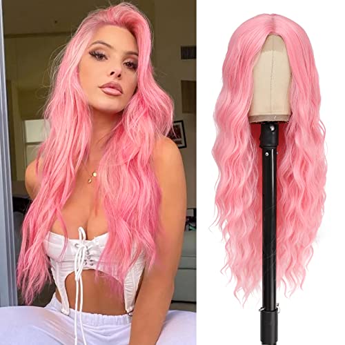 BUPPLER Cosplay Long Pink Wig 28 Inch Middle Part Synthetic Wig Realistic Gifts Party Wigs for Women Daily Use Colorful Wigs (Pink) von BUPPLER