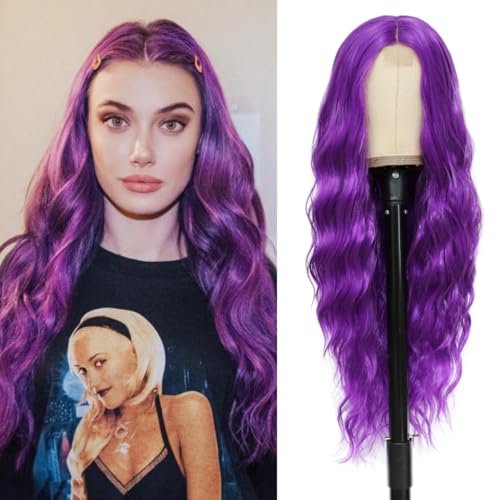 BUPPLER Cosplay Long Purple Wig 28 Inch Middle Part Synthetic Wig Realistic Gifts Party Wigs for Women Daily Use Colorful Wigs (Purple) von BUPPLER