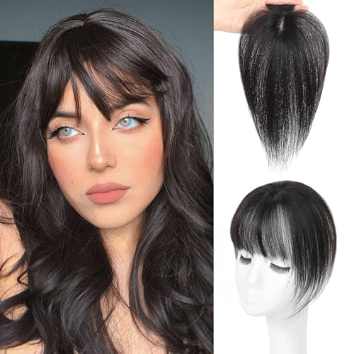 BUPPLER Haar Topper für Frauen Echthaar-360°3D Topper mit Pony für Dünner Werdendes Haar Clip in Pony mit Verbesserter Seidenbasis,Perfekt für Den Täglichen Gebrauch,4x6 Braun Schwarz BUPPLER Haar Topper für Frauen Echthaar-360°3D Topper mit Pony für Dünner Werdendes Haar Clip in Pony mit Verbesserter Seidenbasis,Perfekt für Den Täglichen Gebrauch,4x6 Braun Schwarz von BUPPLER