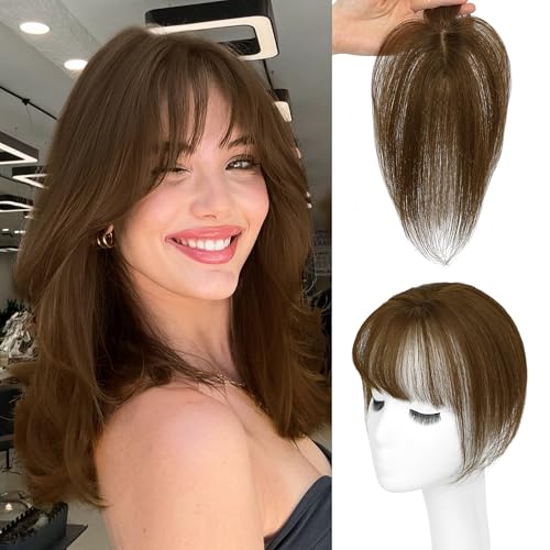 BUPPLER Haar Topper für Frauen Echthaar-360°3D Topper mit Pony für Dünner Werdendes Haar Clip in Pony mit Verbesserter Seidenbasis,Perfekt für Den Täglichen Gebrauch,4x6 Braun BUPPLER Haar Topper für Frauen Echthaar-360°3D Topper mit Pony für Dünner Werdendes Haar Clip in Pony mit Verbesserter Seidenbasis,Perfekt für Den Täglichen Gebrauch,4x6 Braun von BUPPLER