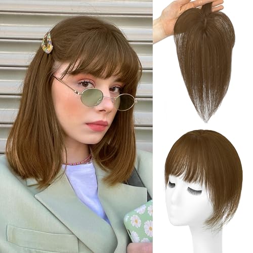 BUPPLER Haar Topper für Frauen Echthaar-360°3D Topper mit Pony für Dünner Werdendes Haar Clip in Pony mit Verbesserter Seidenbasis,Perfekt für Den Täglichen Gebrauch,4x6 Hellbraun von BUPPLER
